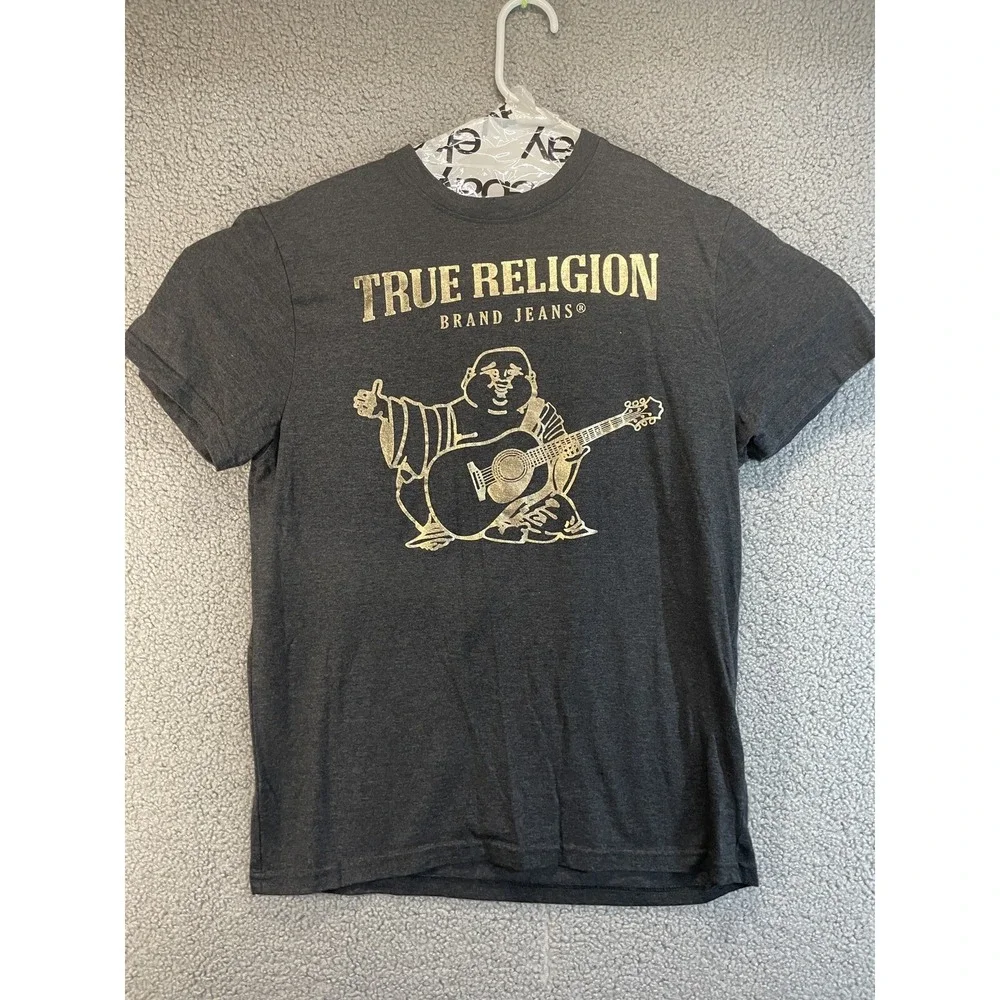 True Religion T-Shirt Men's Large L Short Sleeve Crew‎ Neck Graphic Logo Black